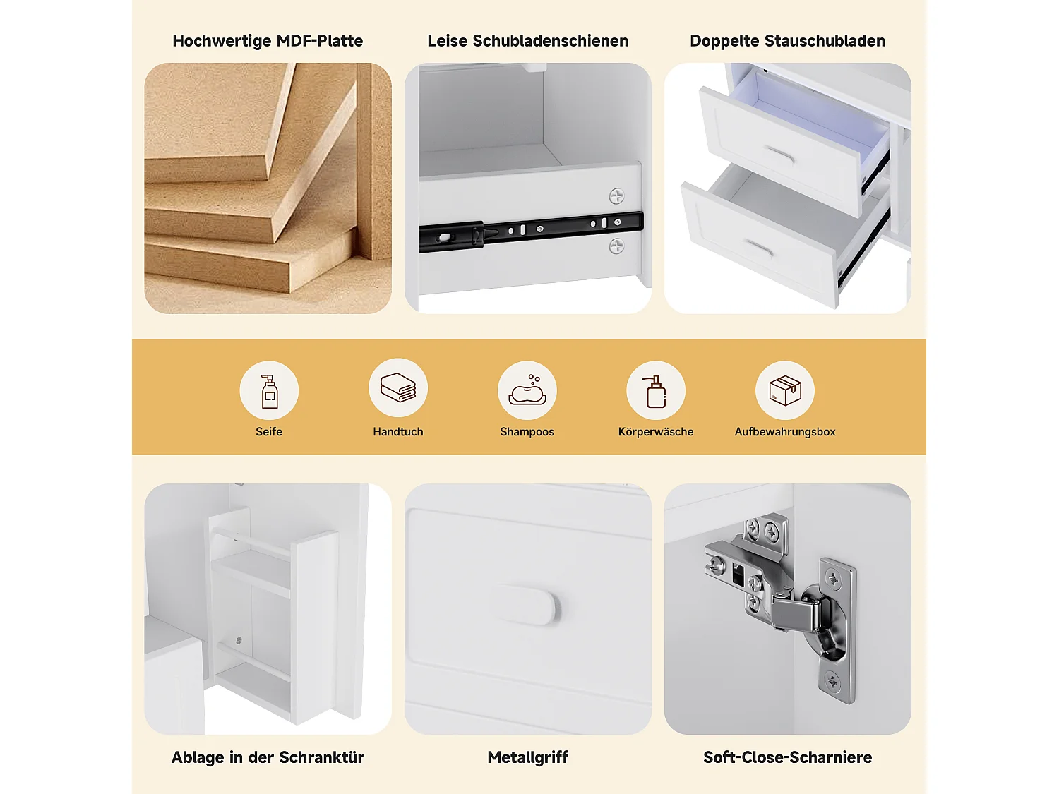 Meuble simple vasque en céramique mural - 76 x 46 x 51 cm - finition laquée - avec Leds + 2 tiroir + porte - céramique + MDF - blanc