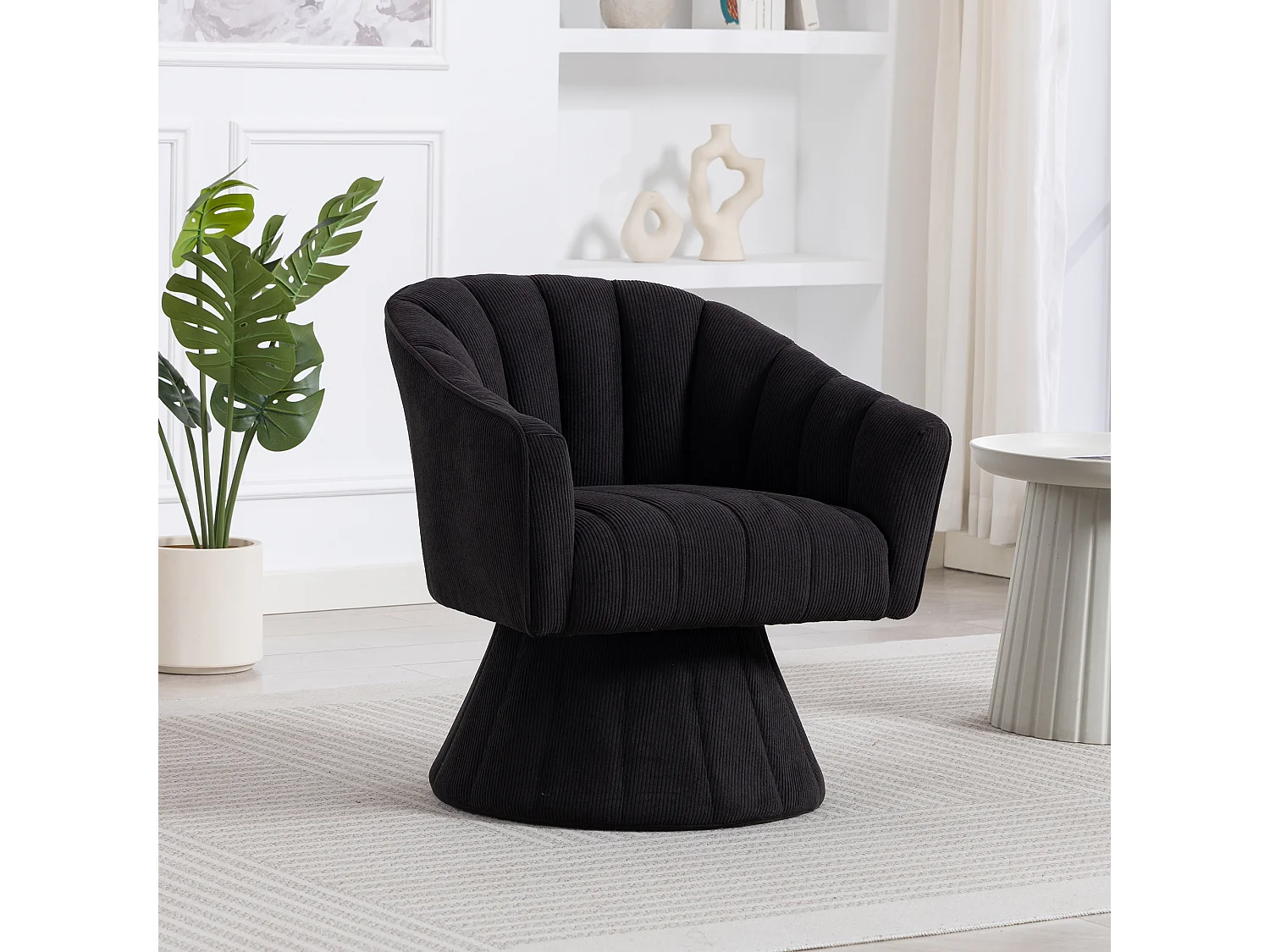 Fauteuil moderne pivotant à 360° - 70 x 66 x 72 cm - avec assise et dossier ergonomiques + accoudoirs - velours - noir