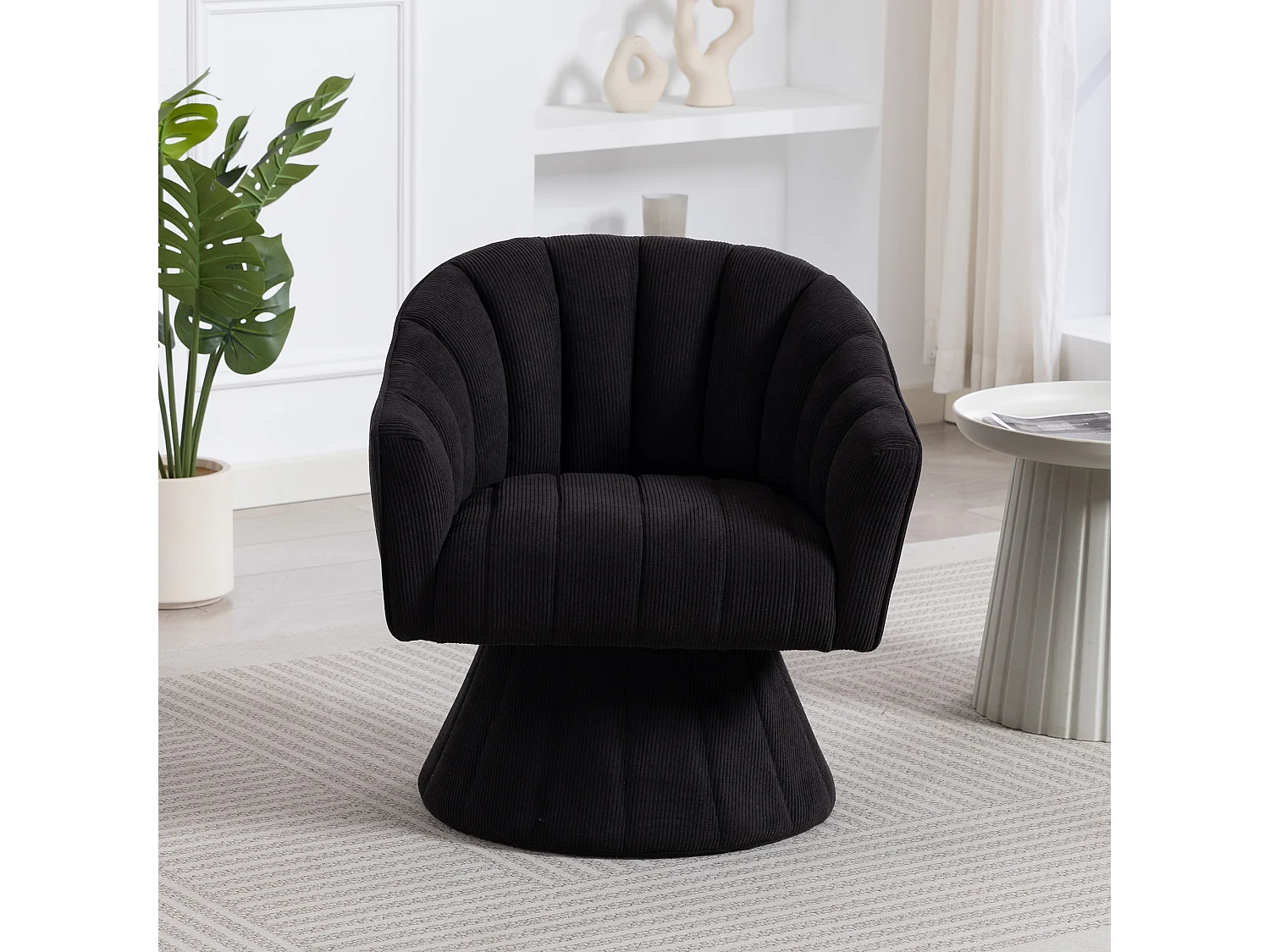 Fauteuil moderne pivotant à 360° - 70 x 66 x 72 cm - avec assise et dossier ergonomiques + accoudoirs - velours - noir