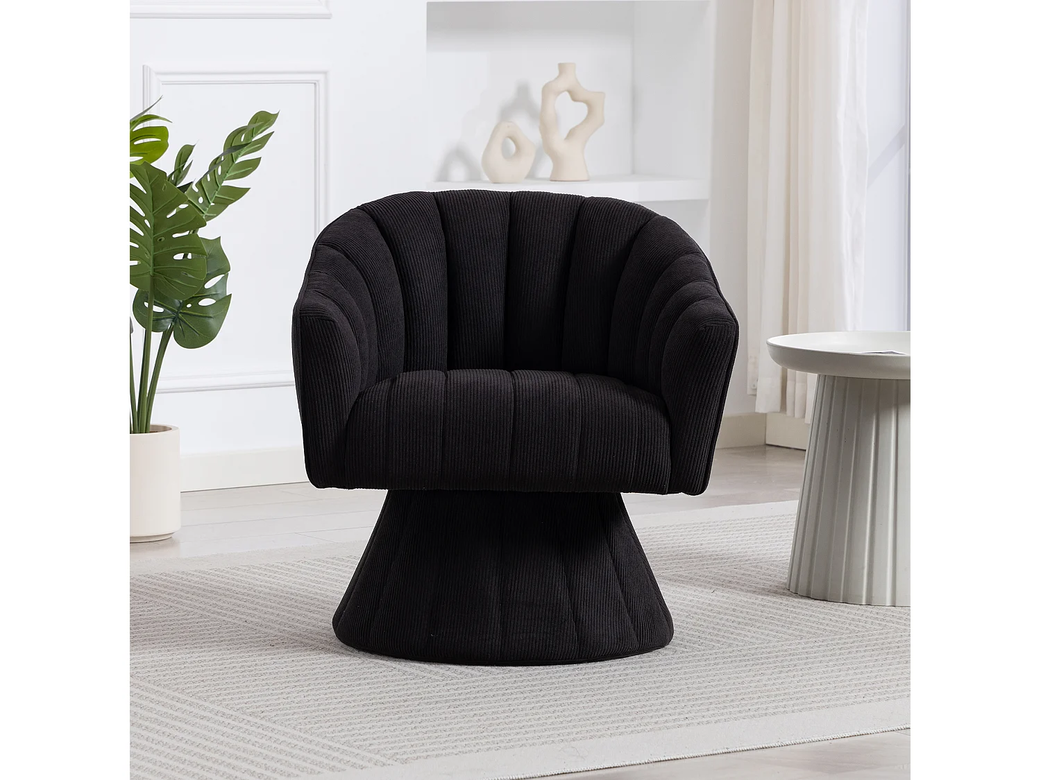 Fauteuil moderne pivotant à 360° - 70 x 66 x 72 cm - avec assise et dossier ergonomiques + accoudoirs - velours - noir
