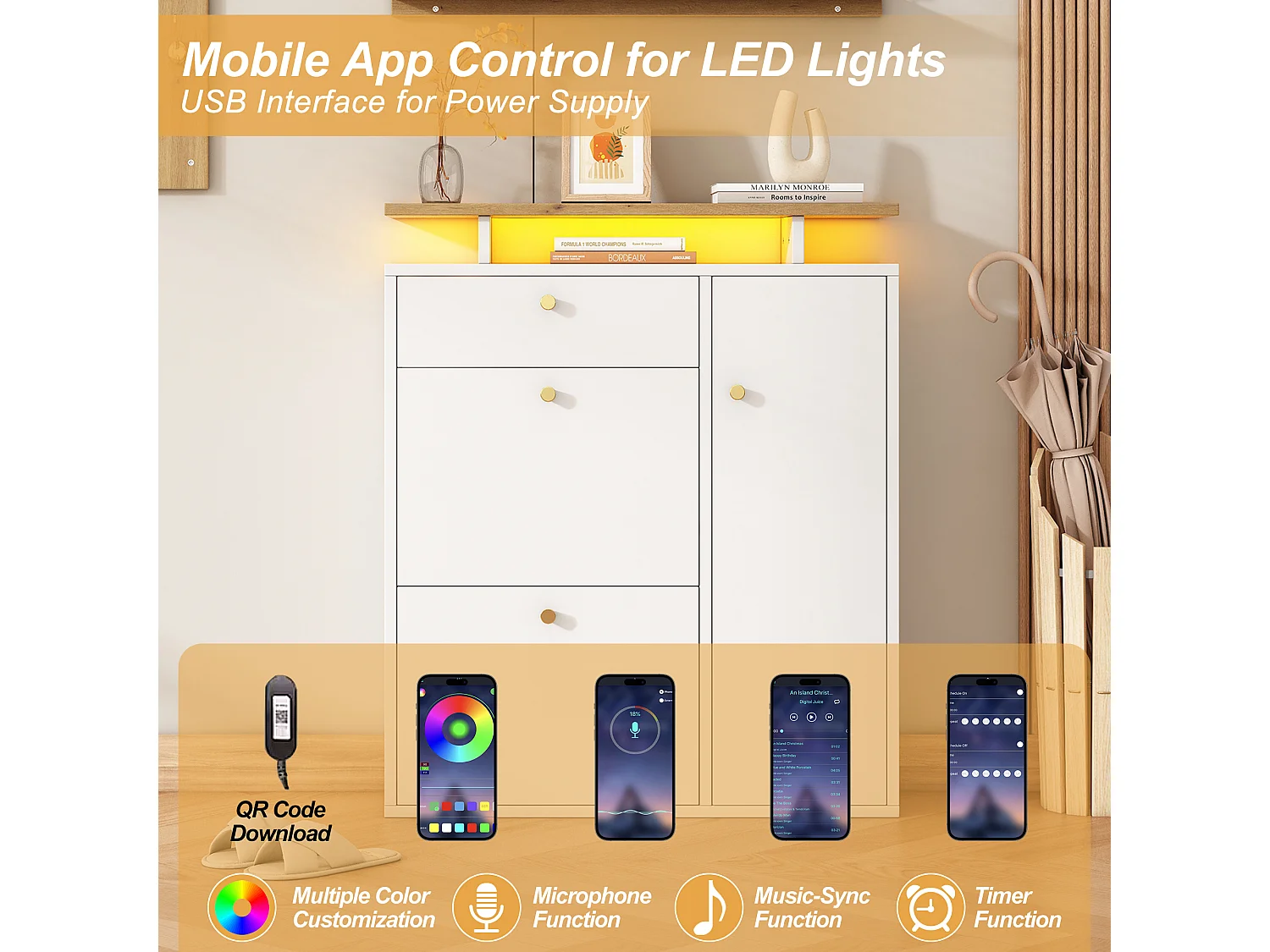 3-delige halgarderobe - 105 x 25 x 151,5 cm - met spiegel + wandplank + schoenenkast - spaanplaat - wit