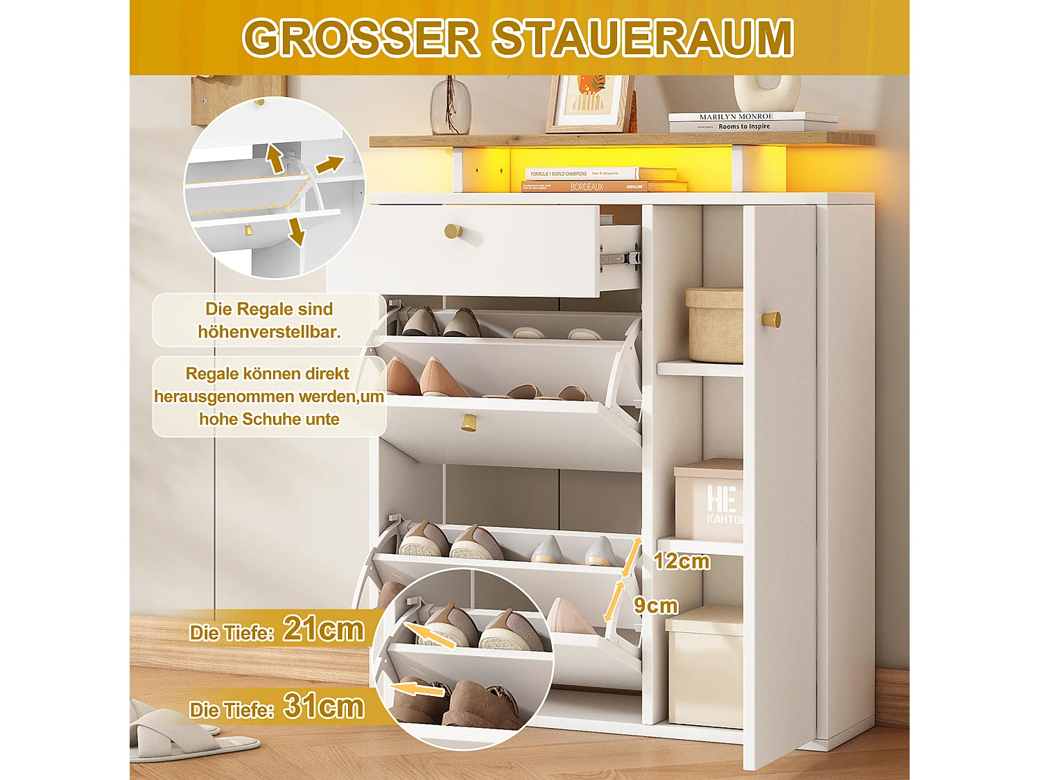 3-delige halgarderobe - 105 x 25 x 151,5 cm - met spiegel + wandplank + schoenenkast - spaanplaat - wit