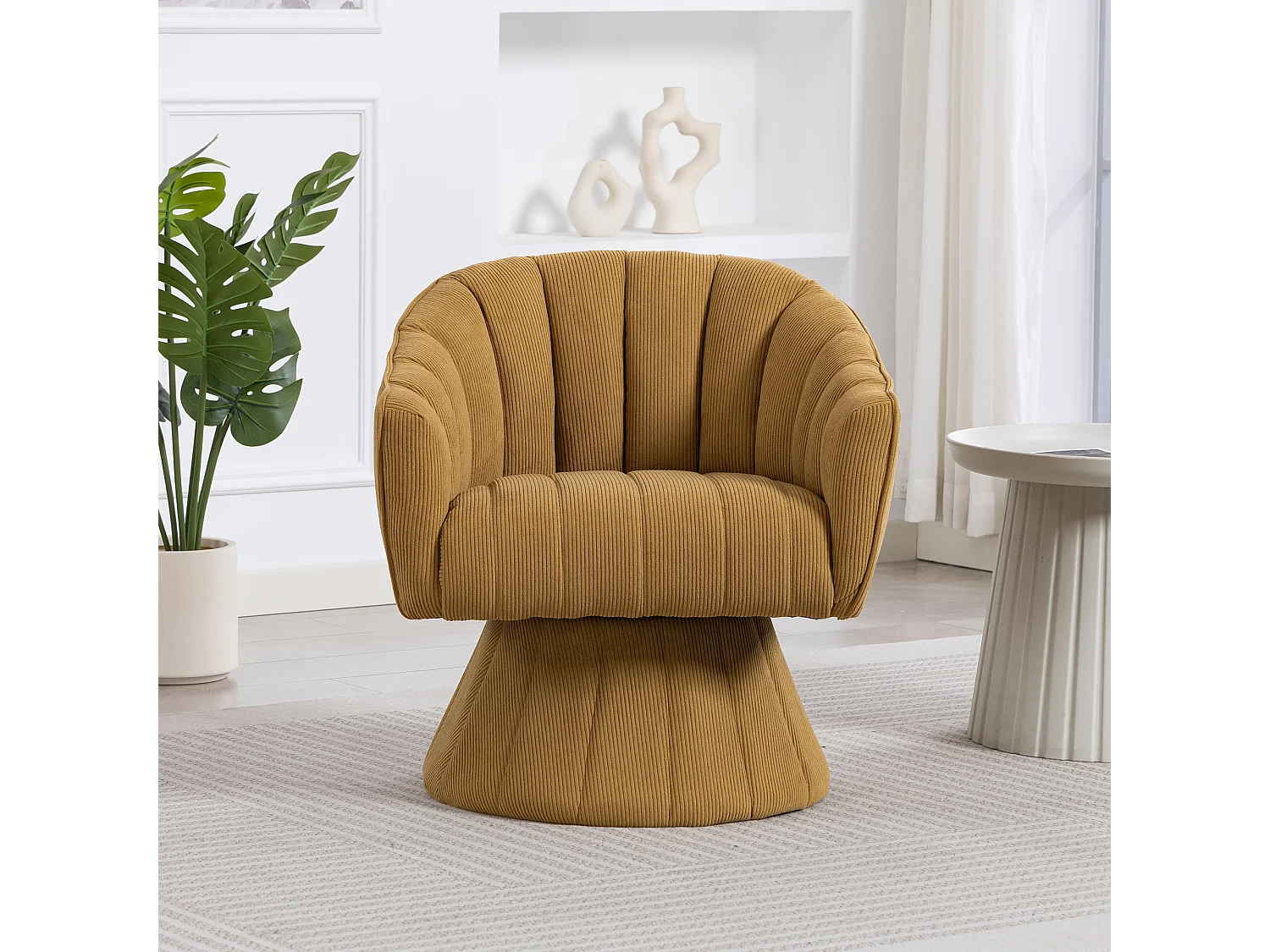 Fauteuil moderne pivotant à 360° - 70 x 66 x 72 cm - avec assise et dossier ergonomiques + accoudoirs - velours - Jaune