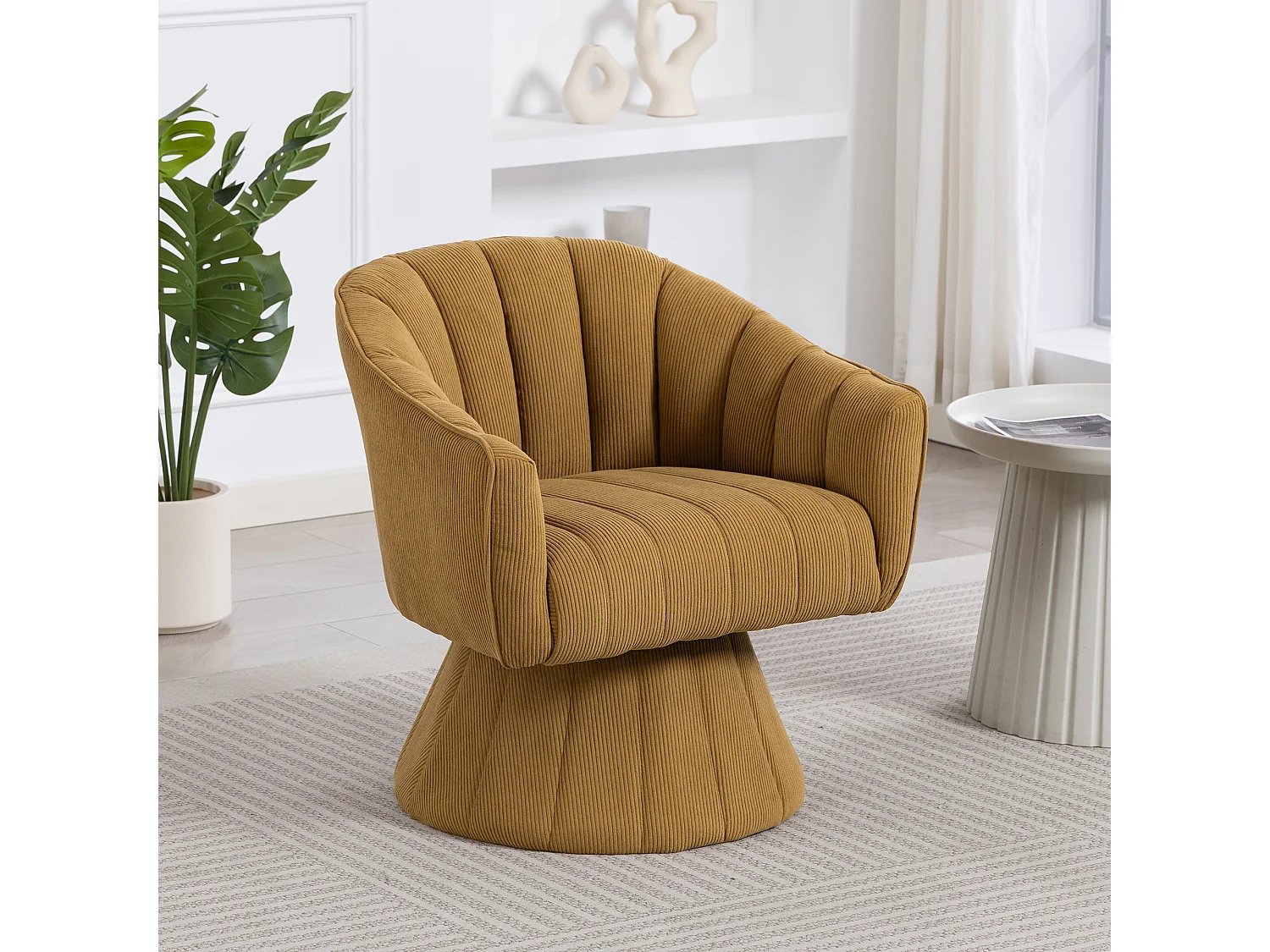 Fauteuil moderne pivotant à 360° - 70 x 66 x 72 cm - avec assise et dossier ergonomiques + accoudoirs - velours - Jaune