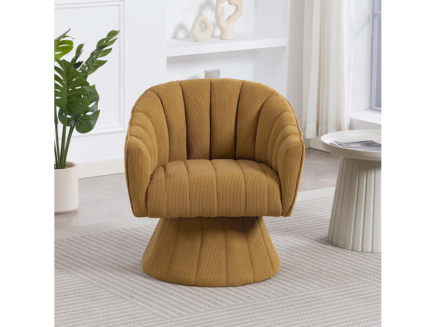 Fauteuil moderne pivotant à 360° - 70 x 66 x 72 cm - avec assise et dossier ergonomiques + accoudoirs - velours - Jaune