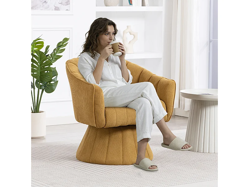 Fauteuil moderne pivotant à 360° - 70 x 66 x 72 cm - avec assise et dossier ergonomiques + accoudoirs - velours - Jaune