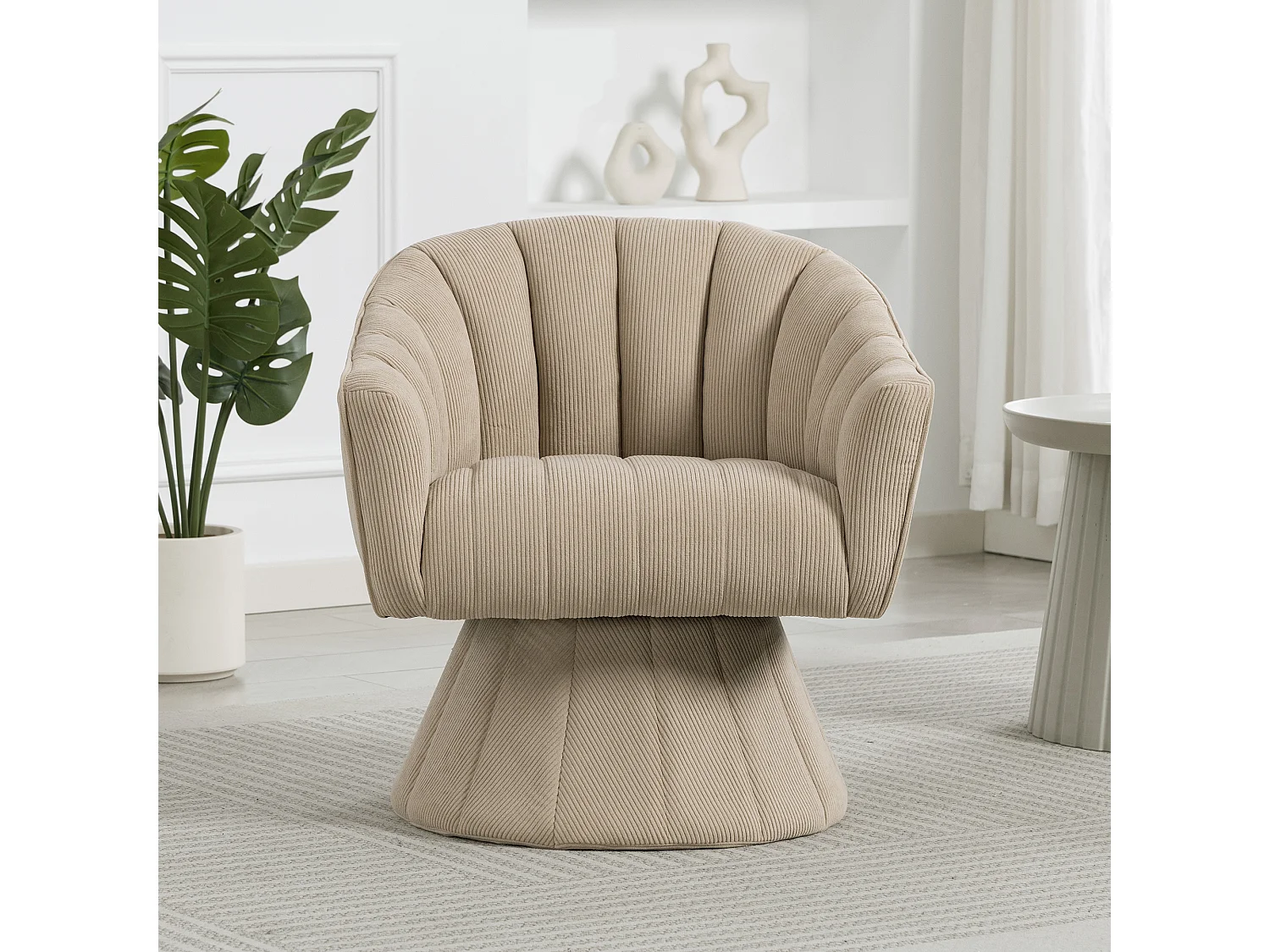 Fauteuil moderne pivotant à 360° - 70 x 66 x 72 cm - avec assise et dossier ergonomiques + accoudoirs - velours - kaki
