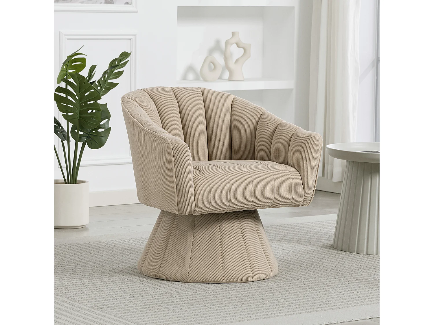 Fauteuil moderne pivotant à 360° - 70 x 66 x 72 cm - avec assise et dossier ergonomiques + accoudoirs - velours - kaki