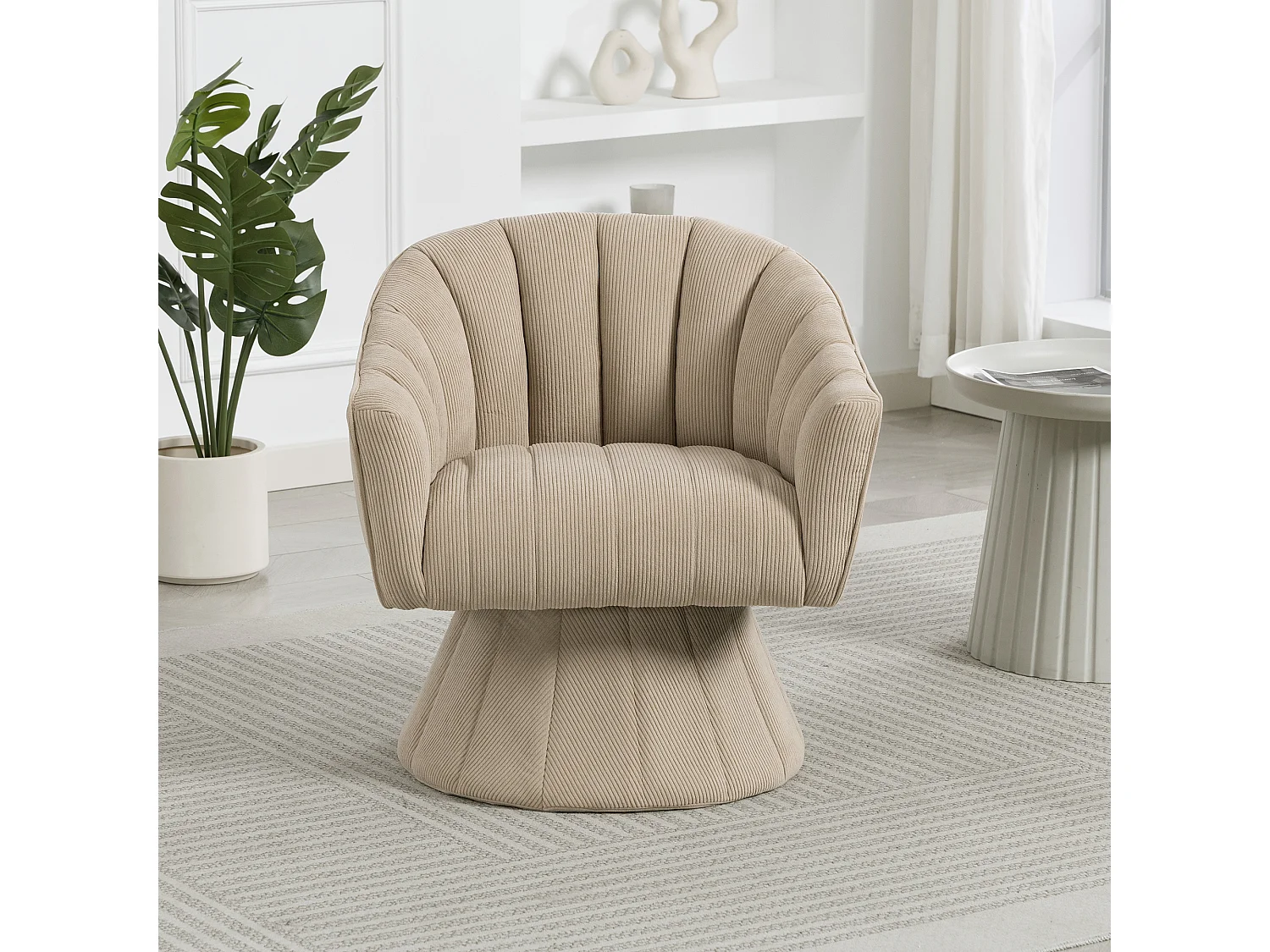 Fauteuil moderne pivotant à 360° - 70 x 66 x 72 cm - avec assise et dossier ergonomiques + accoudoirs - velours - kaki
