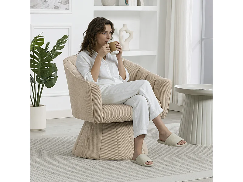 Poltrona moderna girevole a 360° - 70 x 66 x 72 cm - con seduta e schienale ergonomici + braccioli - velluto - kaki