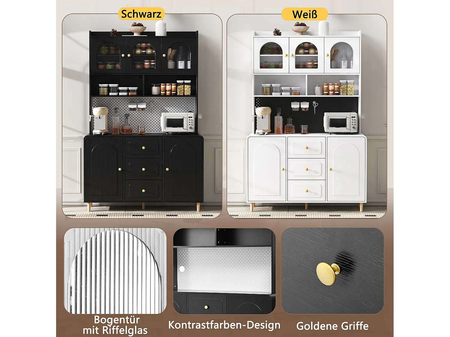 Wysoka komoda kuchenna - 140 x 40 x 190 cm - 3 szuflady + 5 drzwi + półki - MDF - czarna