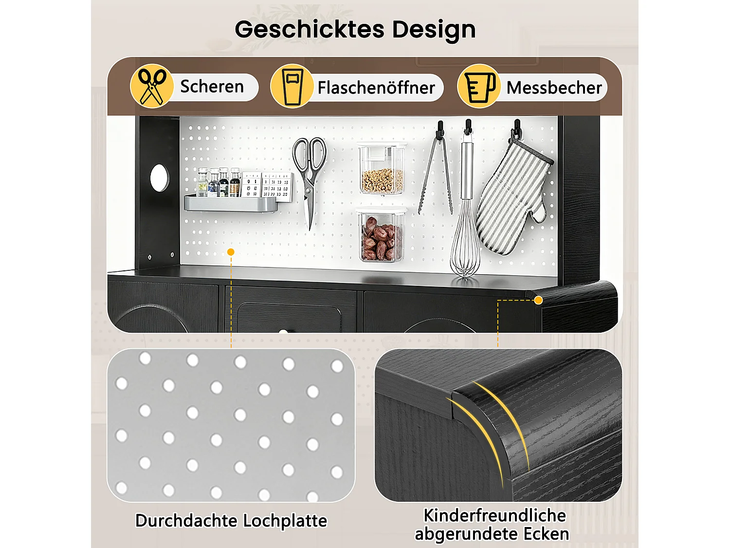 Wysoka komoda kuchenna - 140 x 40 x 190 cm - 3 szuflady + 5 drzwi + półki - MDF - czarna