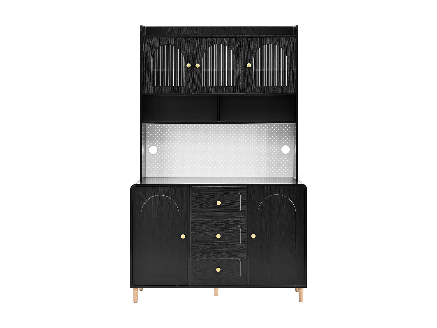 Wysoka komoda kuchenna - 140 x 40 x 190 cm - 3 szuflady + 5 drzwi + półki - MDF - czarna