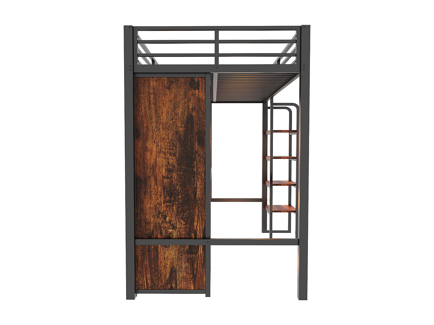 Lit mezzanine en métal pour enfant - 90 x 200 cm - avec armoire + bureau + Leds + étagère - MDF + métal - noir