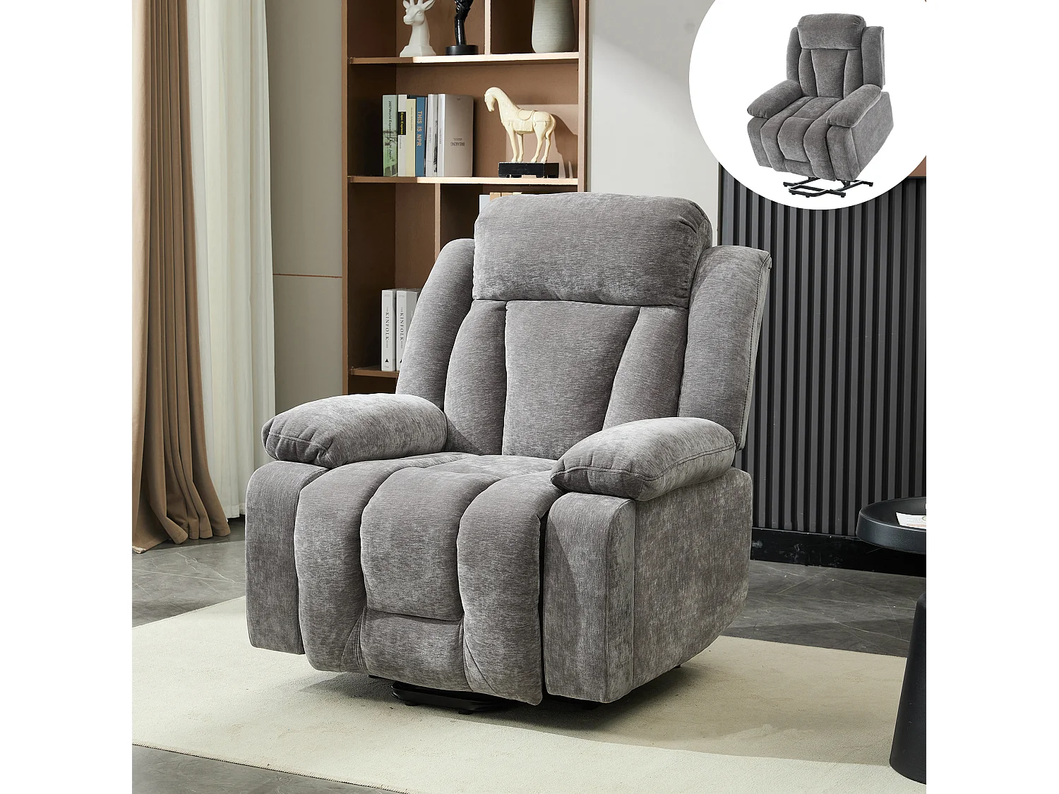 Fotel masujący elektryczny - 95 x 94 x 107 cm - z 8-punktowym masażem + funkcją podgrzewania i podnoszenia - materiałowy - szary