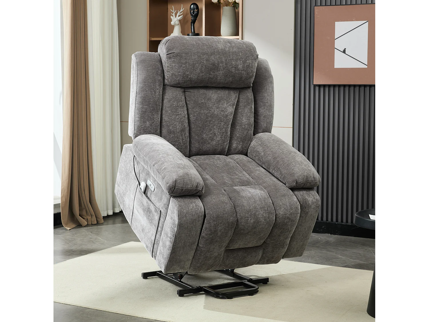 Fotel masujący elektryczny - 95 x 94 x 107 cm - z 8-punktowym masażem + funkcją podgrzewania i podnoszenia - materiałowy - szary