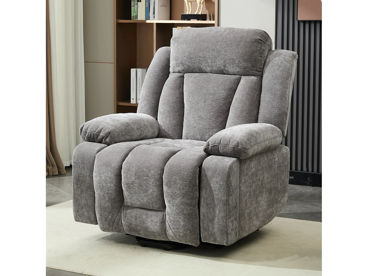 Fotel masujący elektryczny - 95 x 94 x 107 cm - z 8-punktowym masażem + funkcją podgrzewania i podnoszenia - materiałowy - szary