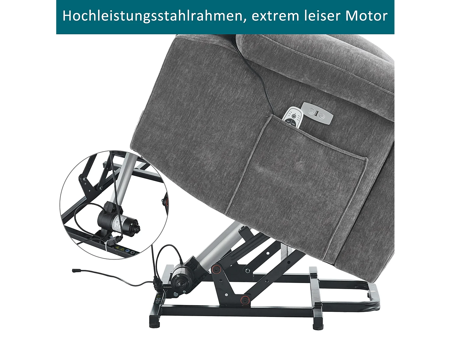 Fotel masujący elektryczny - 95 x 94 x 107 cm - z 8-punktowym masażem + funkcją podgrzewania i podnoszenia - materiałowy - szary