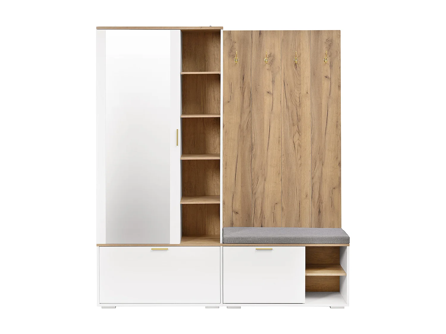 Guarda-roupa/cabideiro - 160 x 38 x 180 cm - com armário e banco para sapatos + varão para pendurar roupas + 4 ganchos + espelho + portas - aglomerado - branco