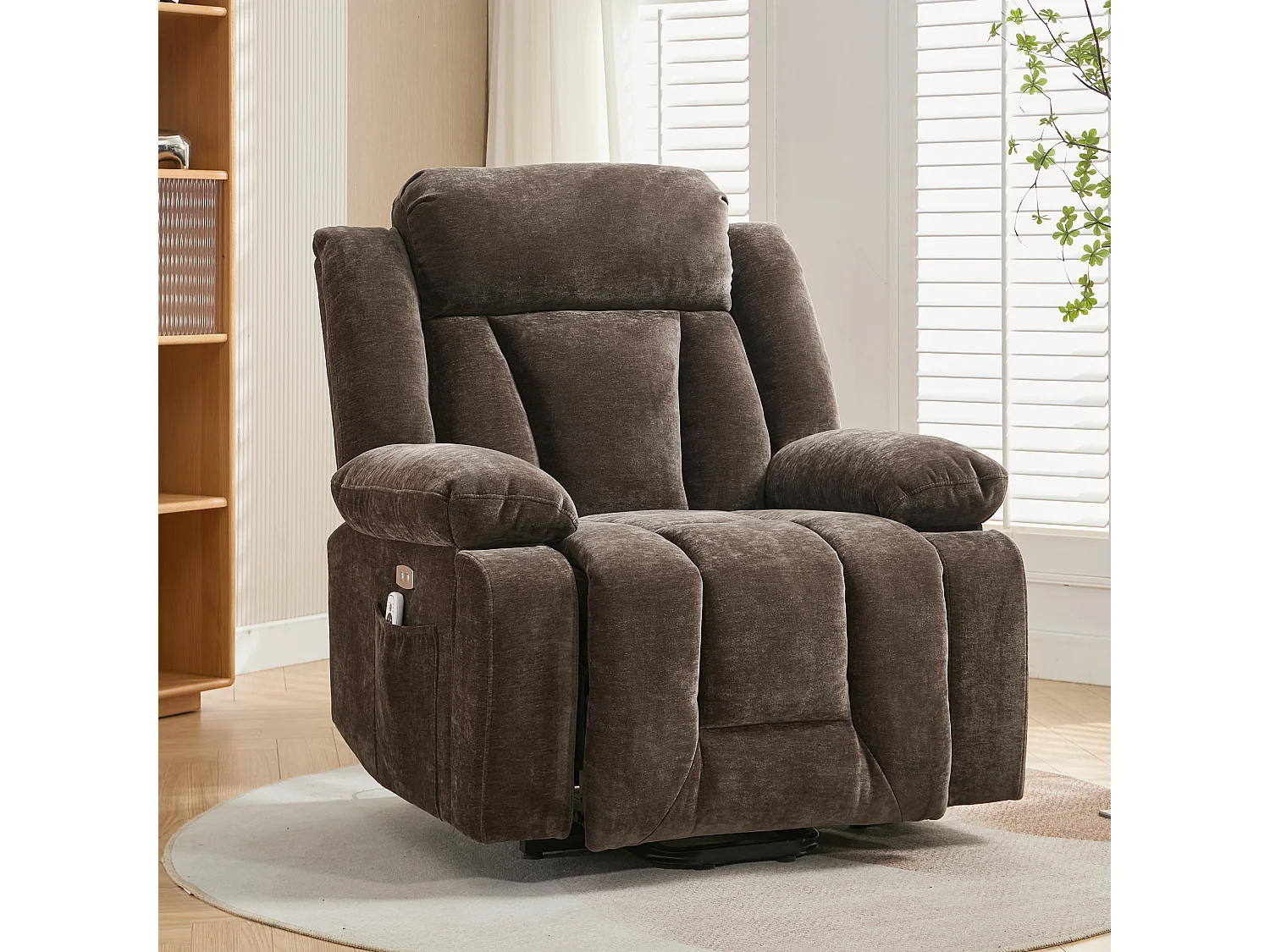 Fotel masujący elektryczny - 95 x 94 x 107 cm - z 8-punktowym masażem + funkcją podgrzewania i podnoszenia - materiałowy - brązowy