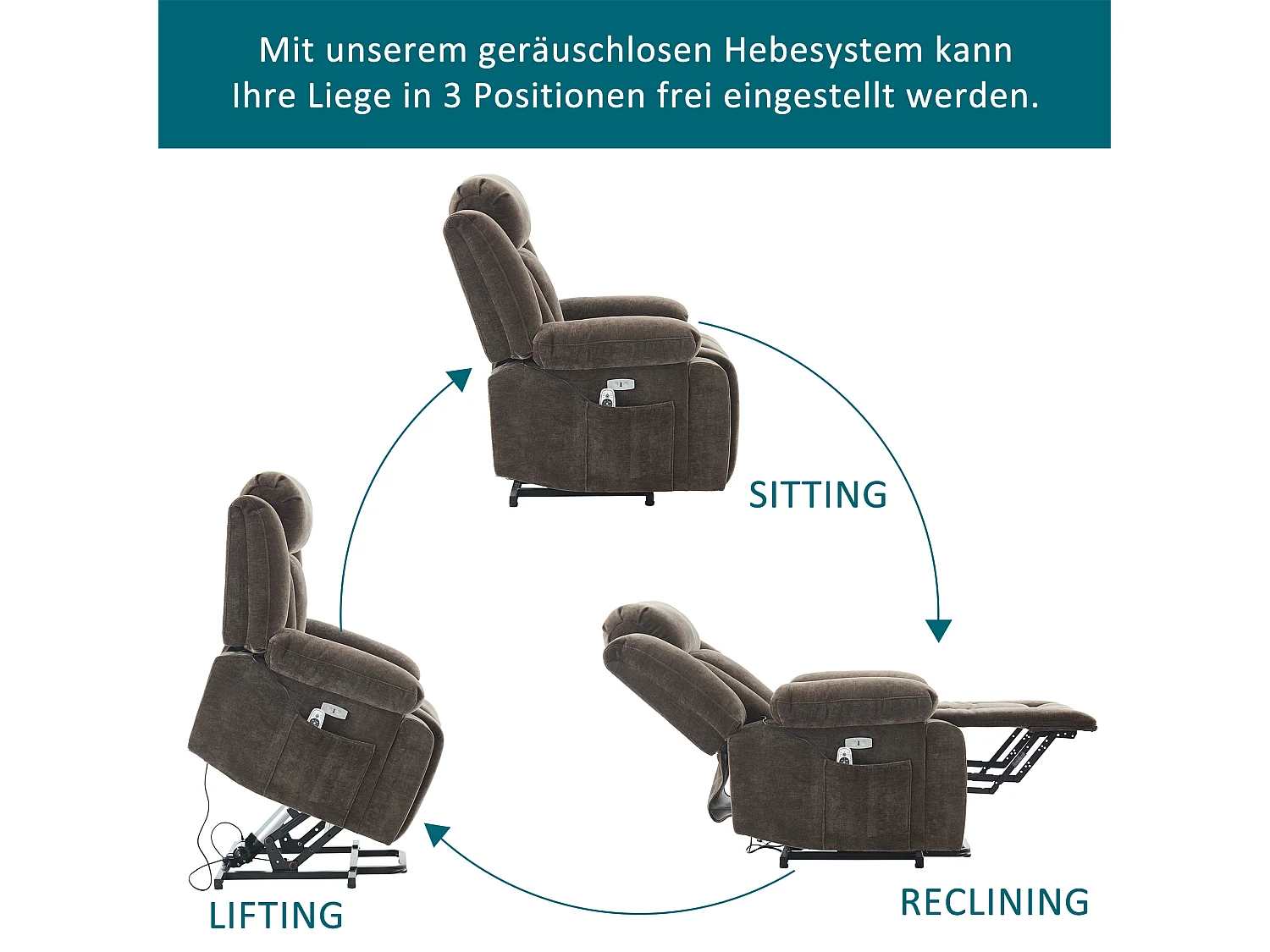 Fotel masujący elektryczny - 95 x 94 x 107 cm - z 8-punktowym masażem + funkcją podgrzewania i podnoszenia - materiałowy - brązowy