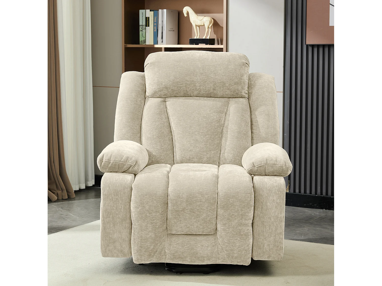 Fotel masujący elektryczny - 95 x 94 x 107 cm - z 8-punktowym masażem + funkcją podgrzewania i podnoszenia - materiałowy - beżowy