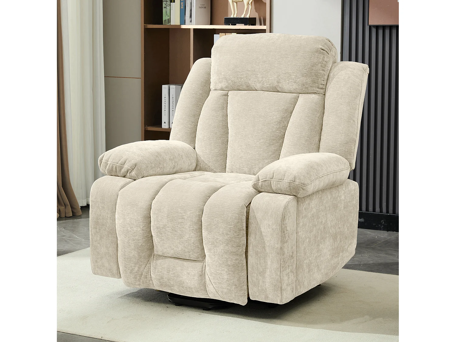 Fotel masujący elektryczny - 95 x 94 x 107 cm - z 8-punktowym masażem + funkcją podgrzewania i podnoszenia - materiałowy - beżowy