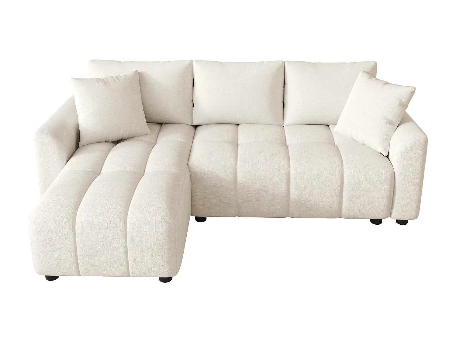 Nowoczesna sofa narożna 3-osobowa - 204 x 127 x 82,5 cm - z 2 poduszkami dekoracyjnymi - do salonu i sypialni - tkanina szenilowa - beżowa