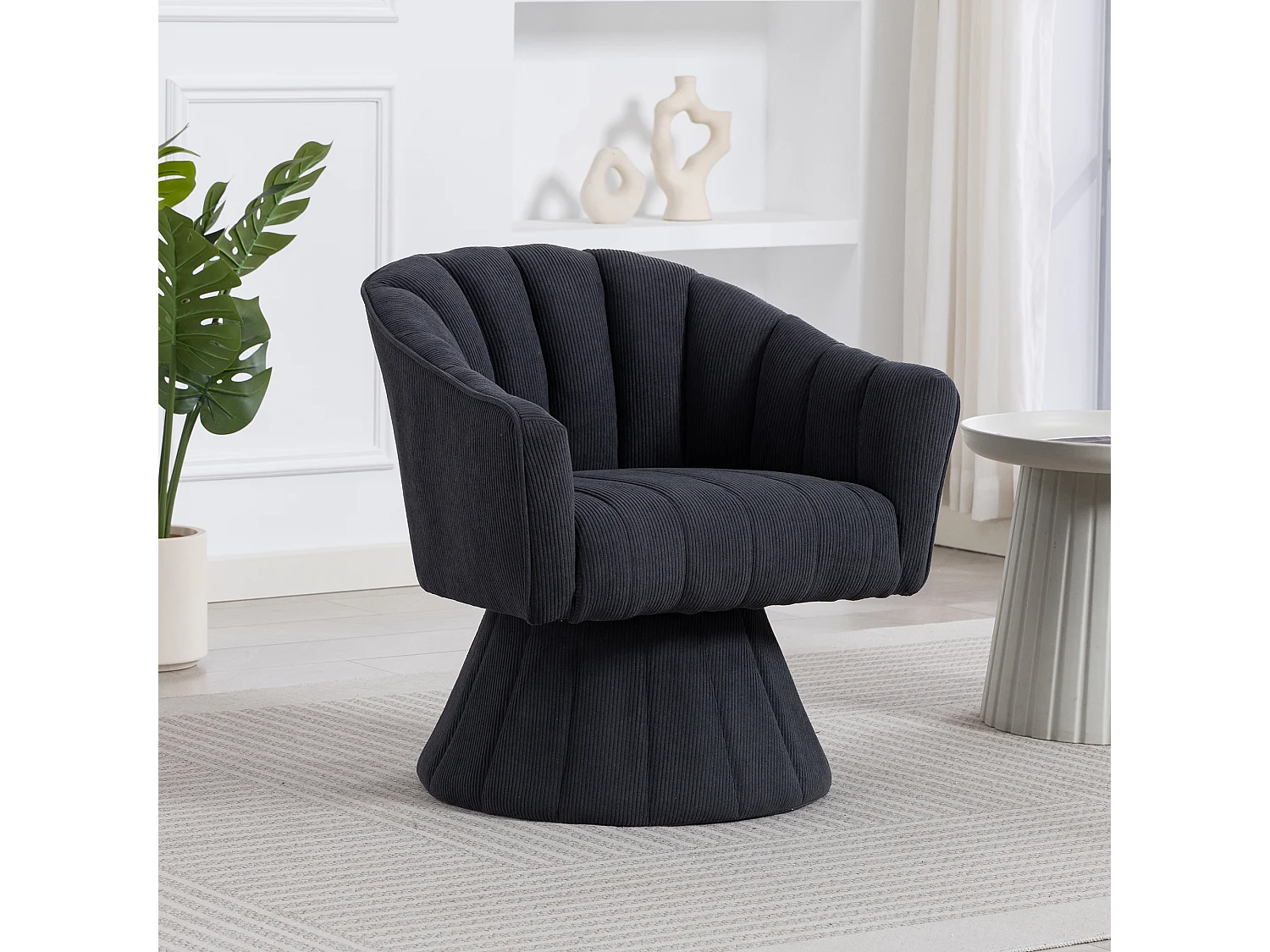 Fauteuil moderne pivotant à 360° - 70 x 66 x 72 cm - avec assise et dossier ergonomiques + accoudoirs - velours - gris foncé