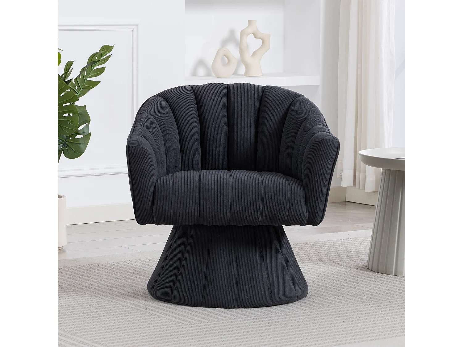 Fauteuil moderne pivotant à 360° - 70 x 66 x 72 cm - avec assise et dossier ergonomiques + accoudoirs - velours - gris foncé