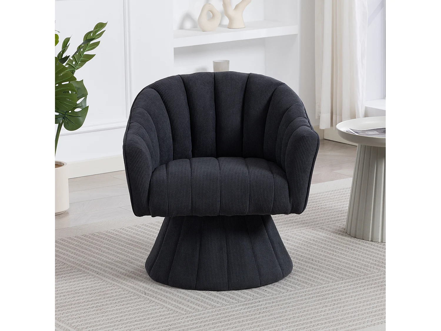 Fauteuil moderne pivotant à 360° - 70 x 66 x 72 cm - avec assise et dossier ergonomiques + accoudoirs - velours - gris foncé