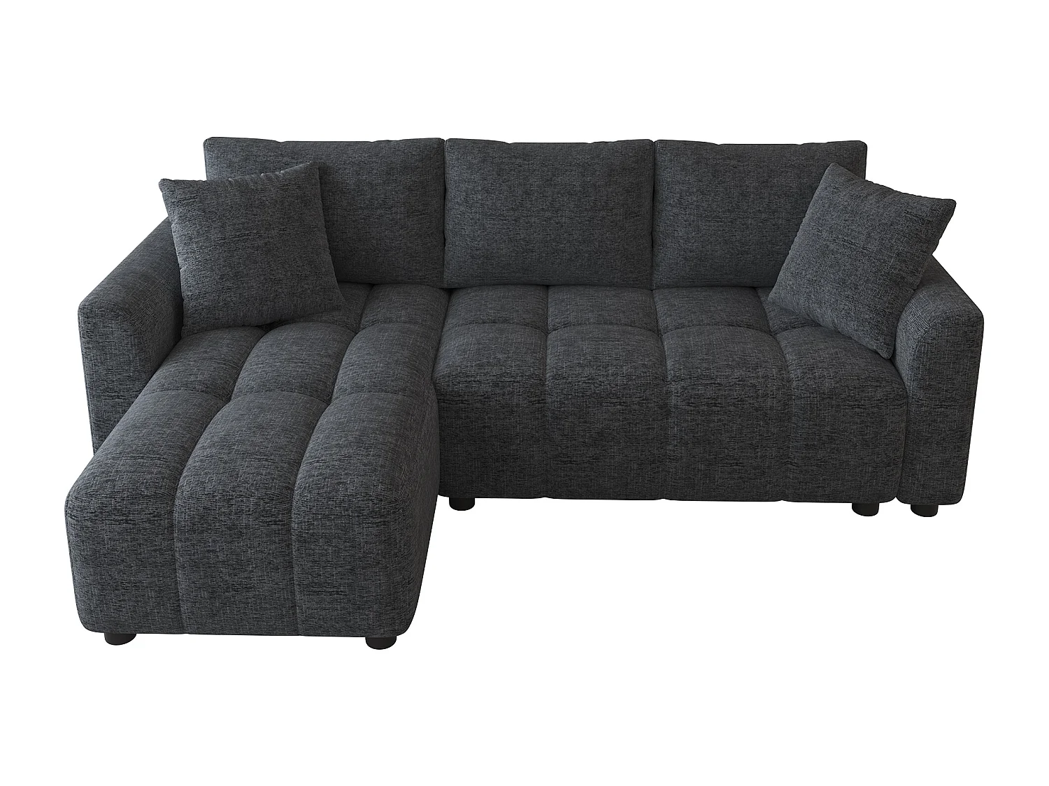 Nowoczesna sofa narożna 3-osobowa - 204 x 127 x 82,5 cm - z 2 poduszkami dekoracyjnymi - do salonu i sypialni - tkanina szenilowa - szara