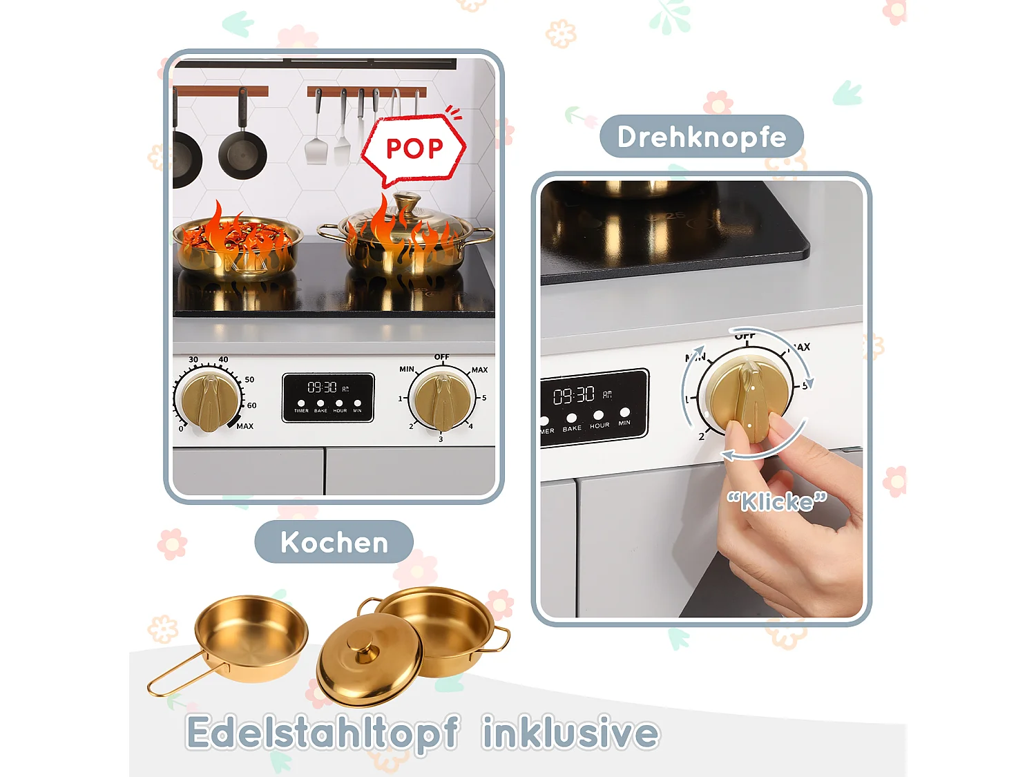 Spielküche für Kinder – 60 x 28,5 x 92 cm – Haus mit Zubehör und Effekten – Für Kinder ab 3 Jahren – MDF – Blau