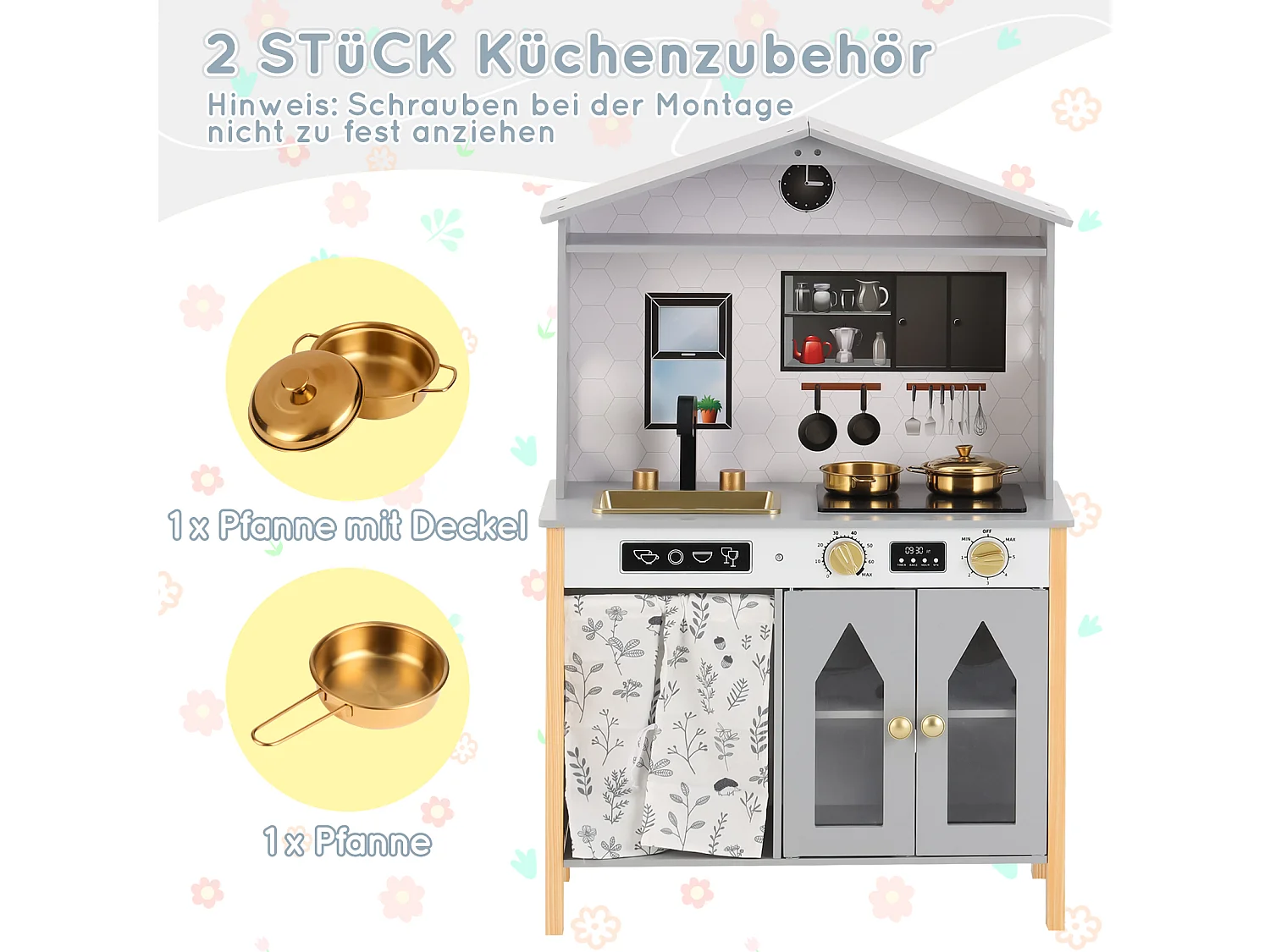 Spielküche für Kinder – 60 x 28,5 x 92 cm – Haus mit Zubehör und Effekten – Für Kinder ab 3 Jahren – MDF – Blau