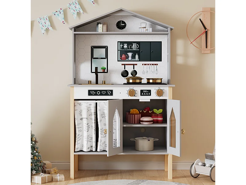 Spielküche für Kinder – 60 x 28,5 x 92 cm – Haus mit Zubehör und Effekten – Für Kinder ab 3 Jahren – MDF – Blau