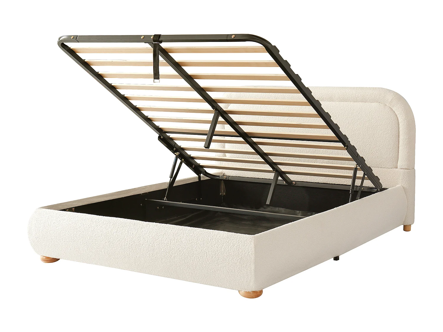 Lit offre double - 140 x 190 cm - avec tête de lit rembourrée + rangement hydrauliquement - boucle - beige