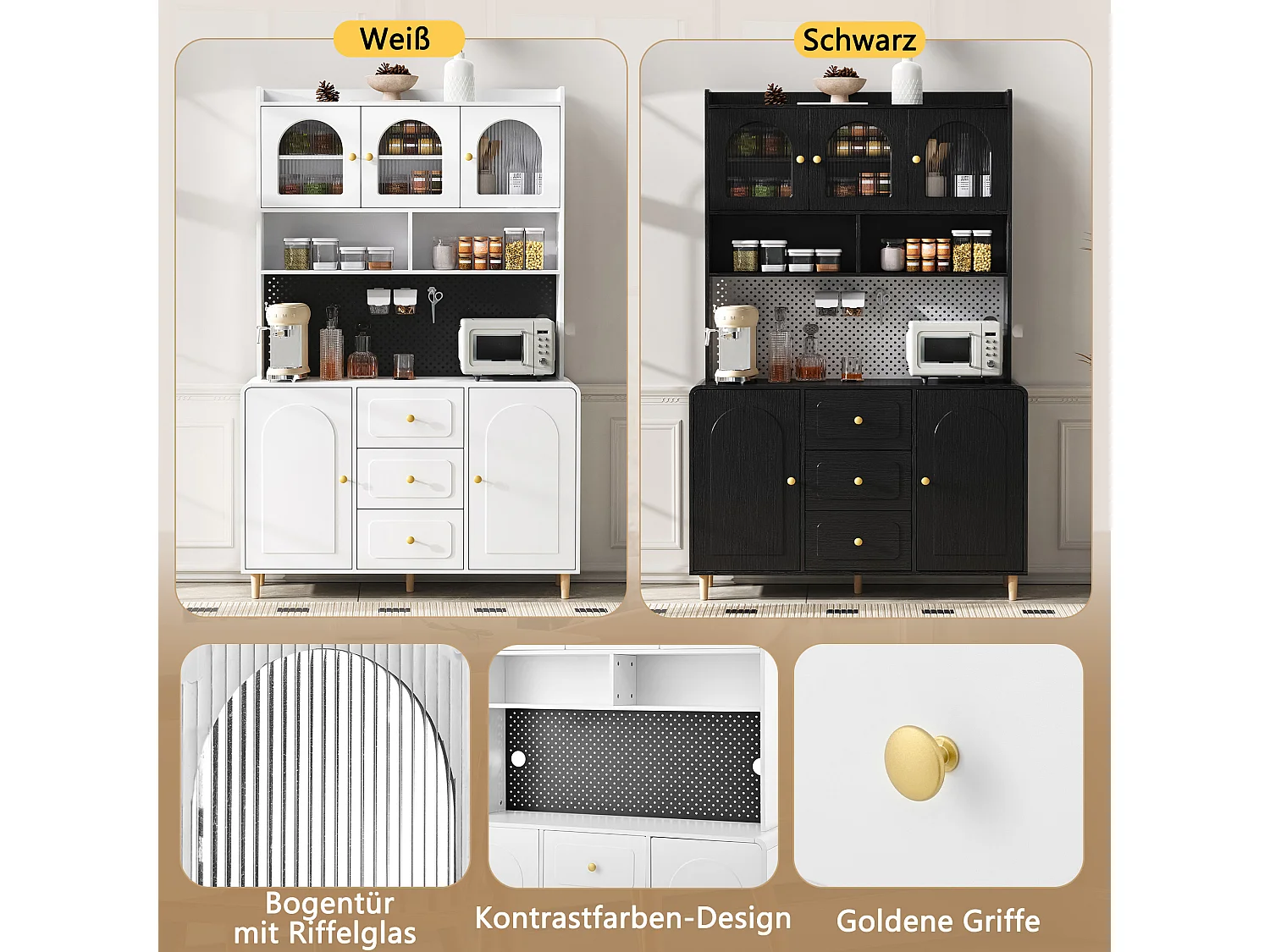 Wysoka komoda kuchenna - 140 x 40 x 190 cm - 3 szuflady + 5 drzwi + półki - MDF - biała