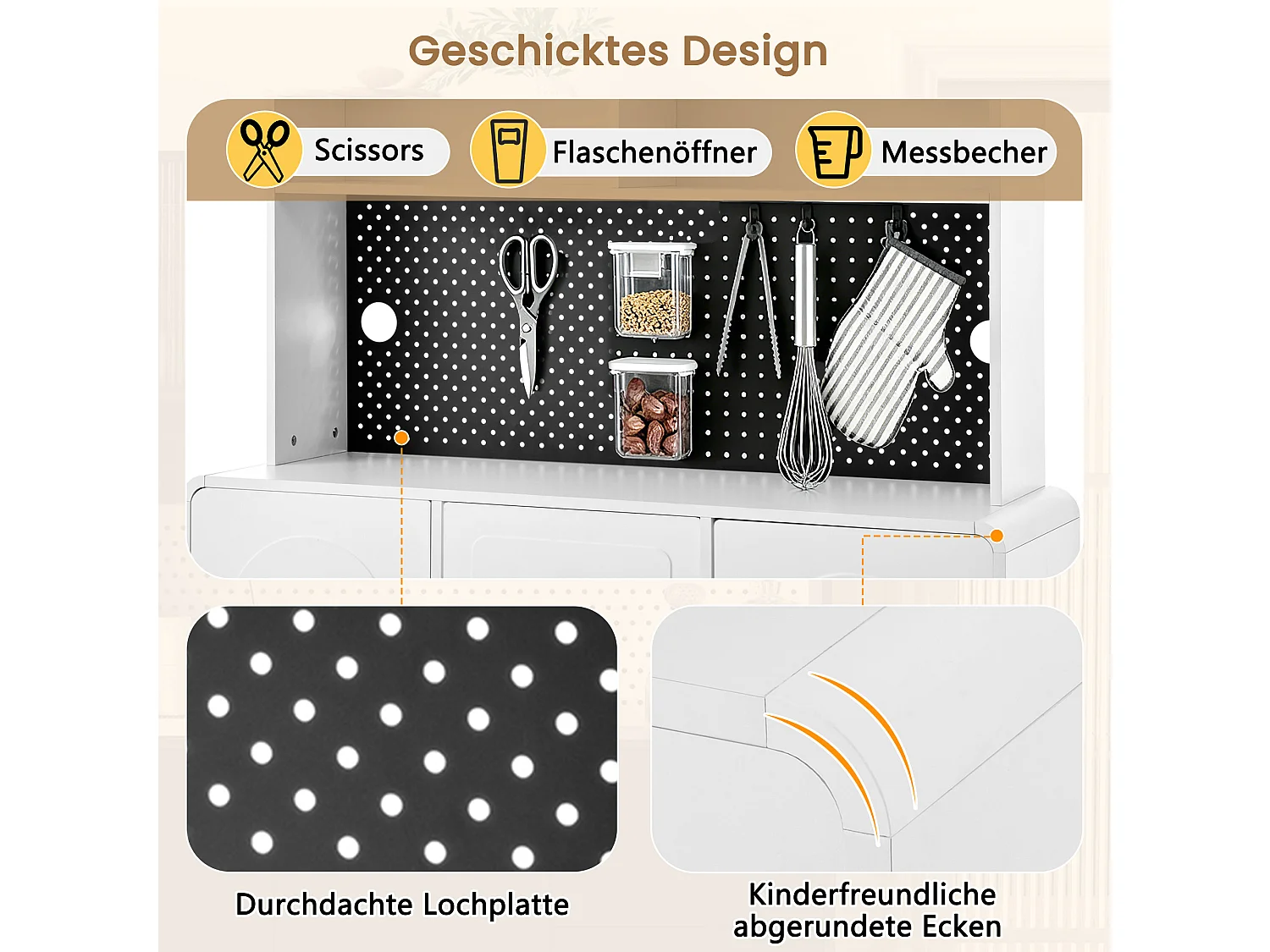 Wysoka komoda kuchenna - 140 x 40 x 190 cm - 3 szuflady + 5 drzwi + półki - MDF - biała