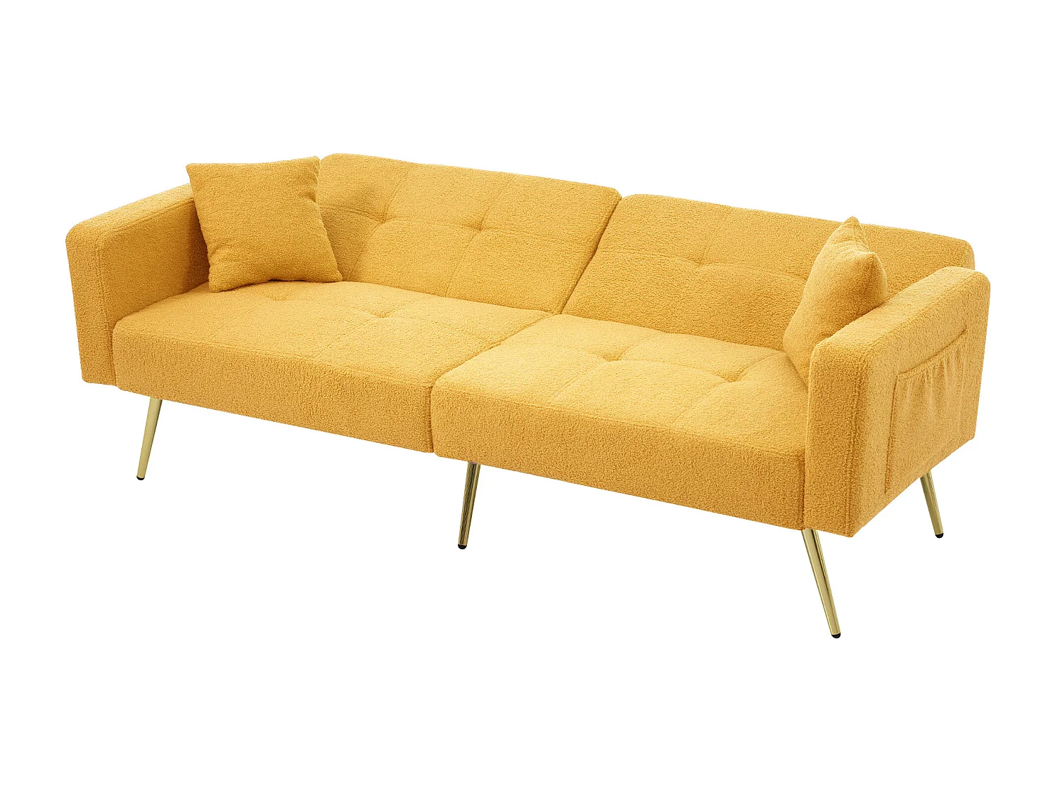 Canapé 2 places convertible clic-clac en tissu Sherpa - 175 x 64 x 72 cm - Pieds dorés - Jaune