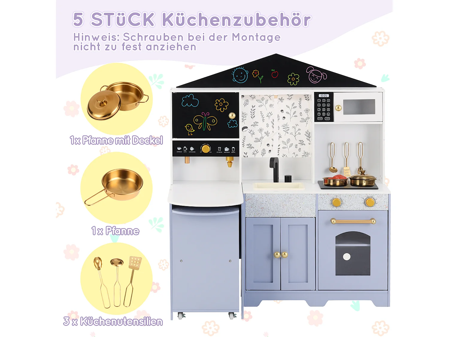 Spielküche für Kinder – 90 x 60 x 105 cm – Haus mit Zubehör und Effekten – Für Kinder ab 3 Jahren – MDF – Lila