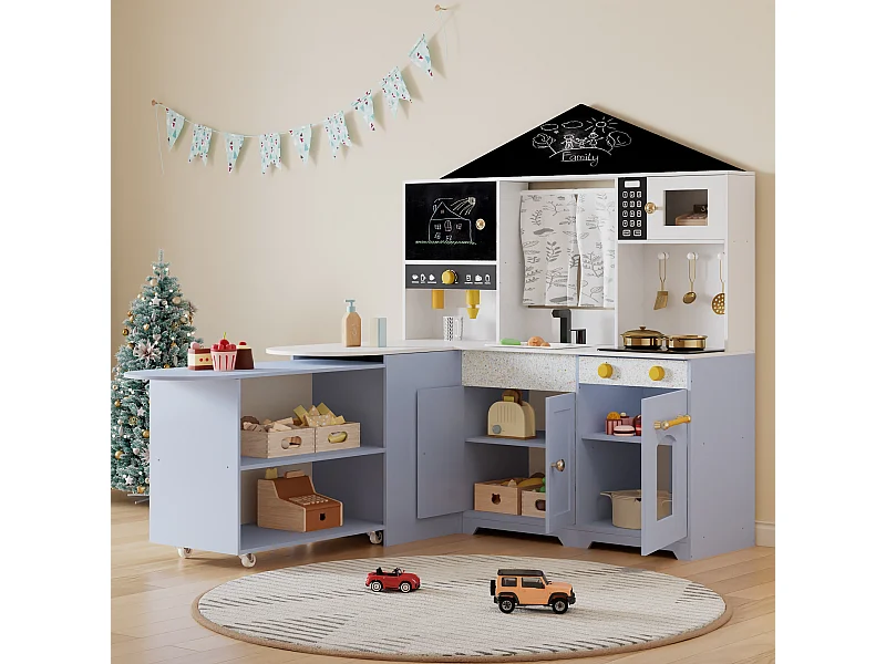 Spielküche für Kinder – 90 x 60 x 105 cm – Haus mit Zubehör und Effekten – Für Kinder ab 3 Jahren – MDF – Lila