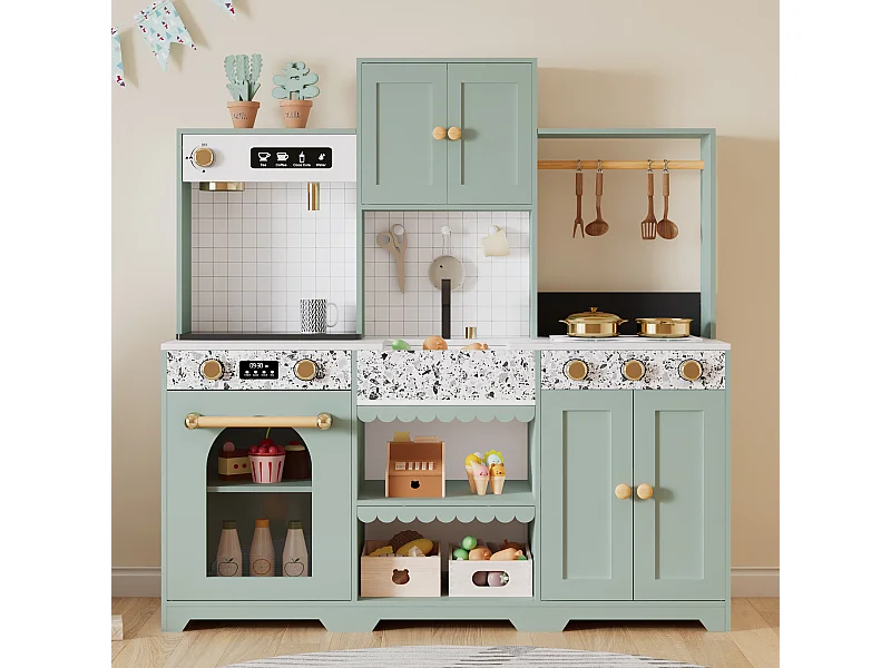 Cucina giocattolo per bambini - 90 x 30 x 98 cm - Casa con accessori ed effetti - Per bambini dai 3 anni in su - MDF - Verde