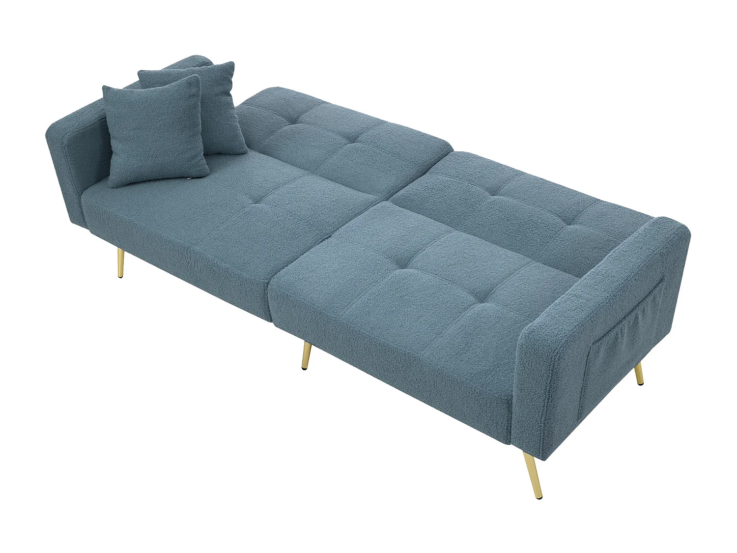 Canapé 2 places convertible clic-clac en tissu Sherpa - 175 x 64 x 72 cm - Pieds dorés - bleu
