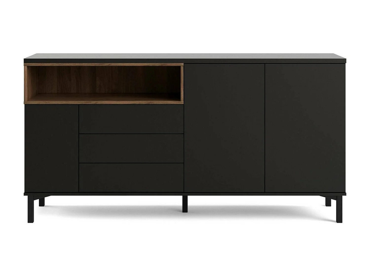 Kommode Dsardin, Wohnzimmerbuffet, Wohnzimmer-Sideboard, Moderne Küchen-Speisekammer, 176x48 h90 cm, Schwarz und Walnuss
