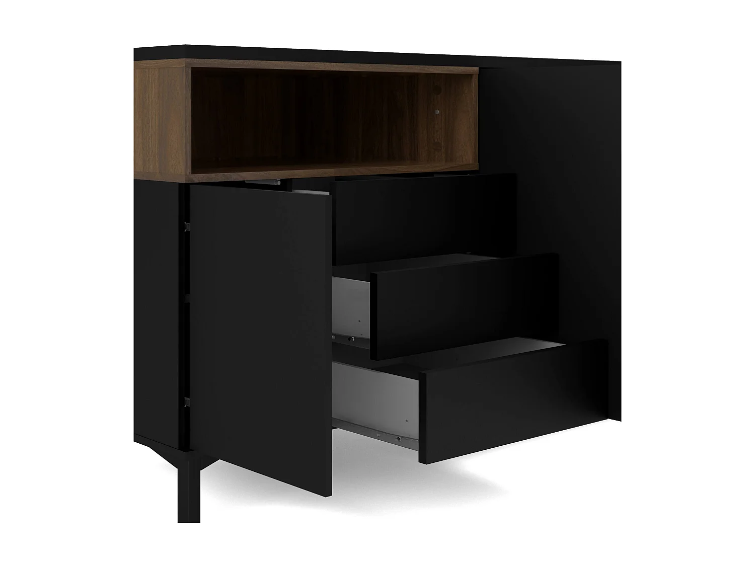 Buffet Dsardin, Buffet du salon, Commode de salon, Garde-manger de cuisine, 176x48 h90 cm, Noir et Noyer