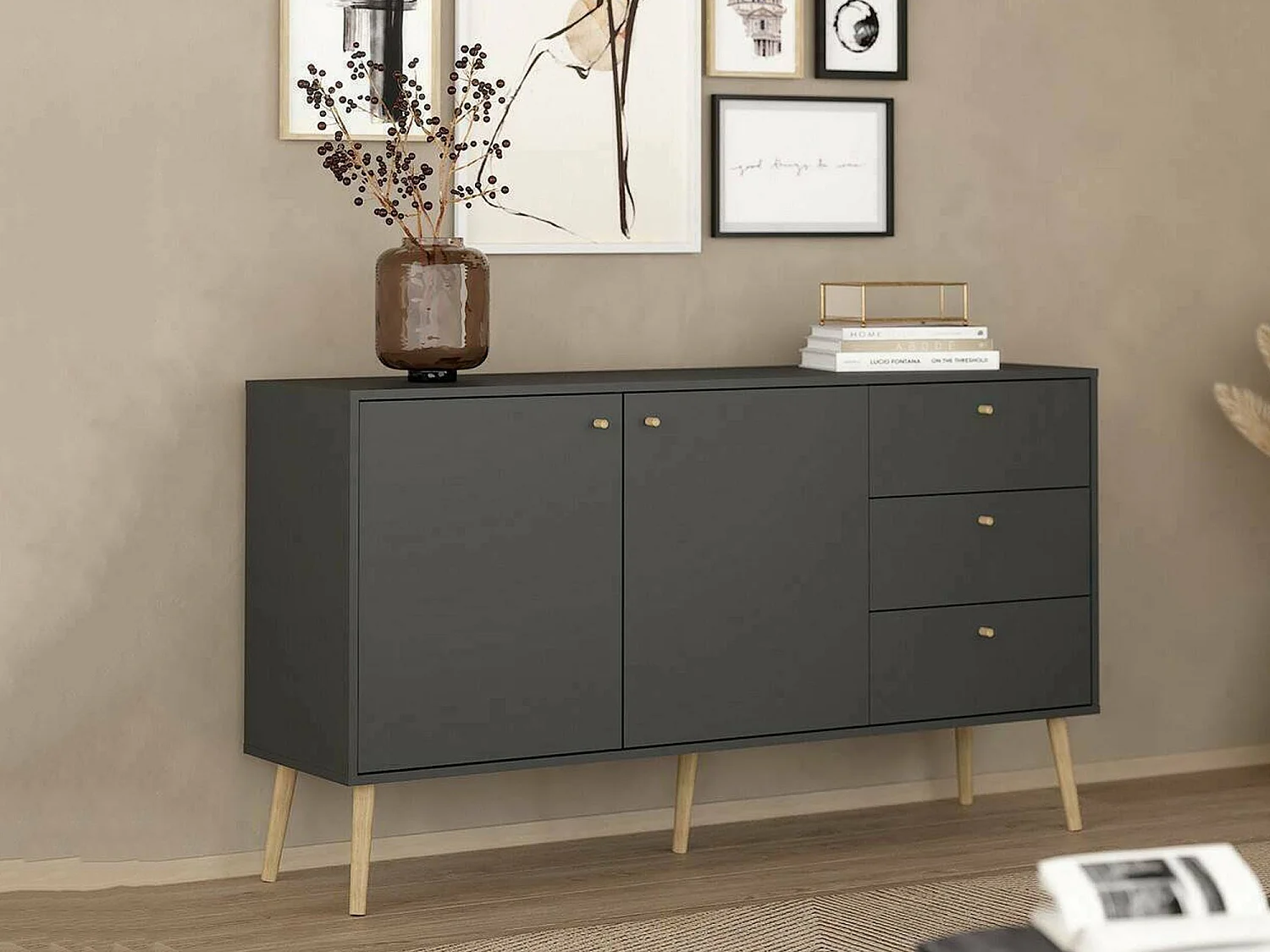 Buffet Dsann, Buffet du salon, Commode de salon, Garde-manger de cuisine, 147x39 h82 cm, Gris