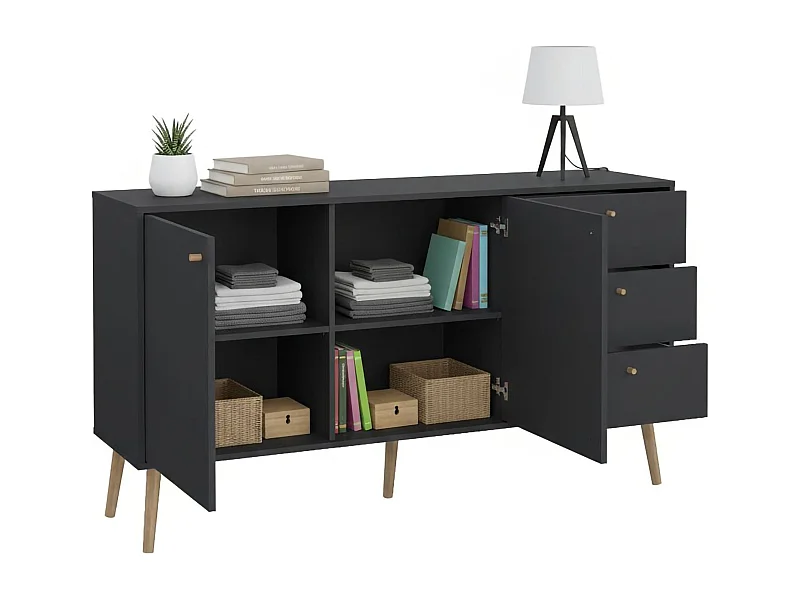 Buffet Dsann, Buffet du salon, Commode de salon, Garde-manger de cuisine, 147x39 h82 cm, Gris