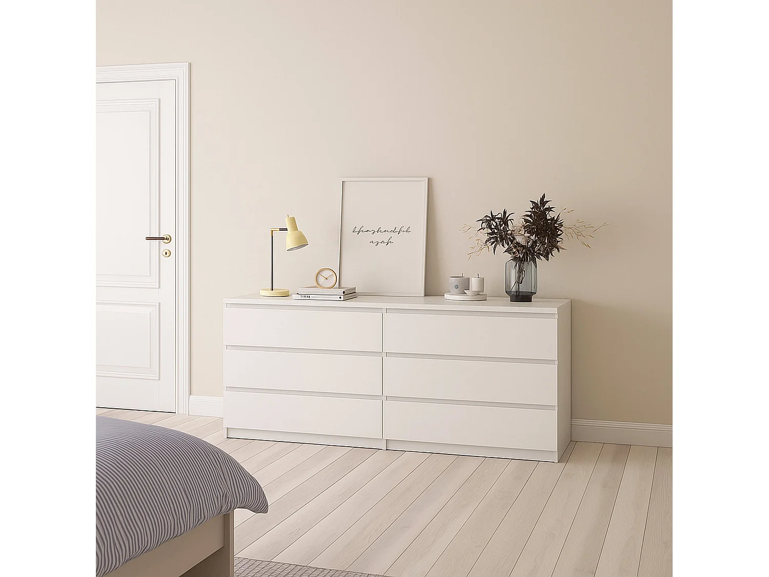 Dsaurin dressoir, Woonkamerbuffet, Woonkamerdressoir, Keukenkast, 154x50 h68 cm, Wit