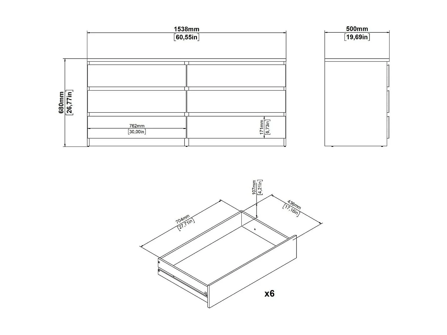 Dsaurin dressoir, Woonkamerbuffet, Woonkamerdressoir, Keukenkast, 154x50 h68 cm, Wit