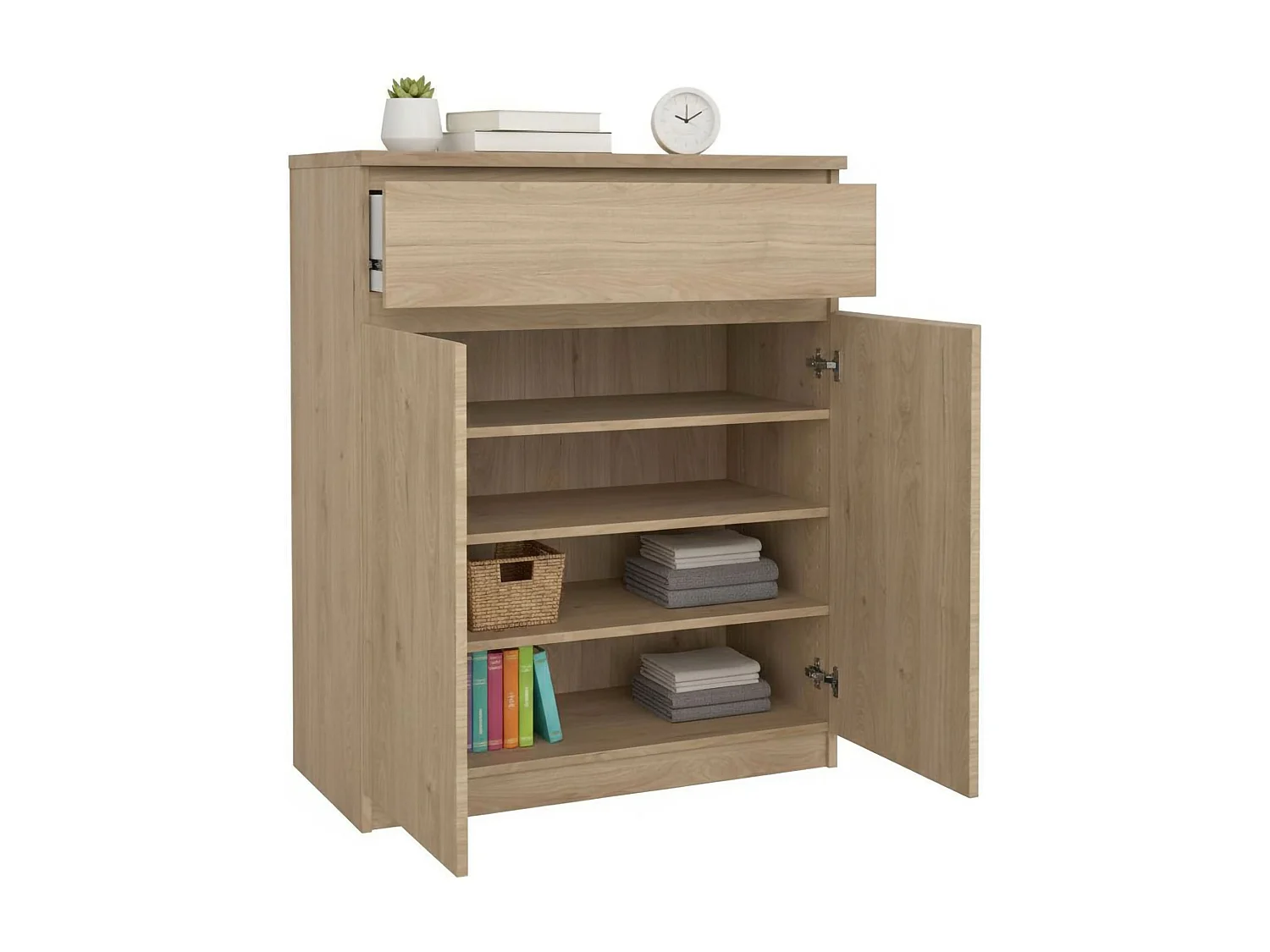 Buffet Dsanturr, Buffet du salon, Commode de salon, Garde-manger de cuisine, 80x40 h100 cm, Chêne clair